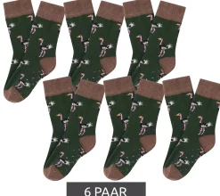 Strümpfe & Socken|Kinder-Unterwäsche*Moustard 6 Paar Kinder Baumwoll-Socken mit Straußen Allover-Print gemusterte Stopper-Socken Baby-Socken 20S-OSTR-1224 Hellbraun/Grün/Rosa