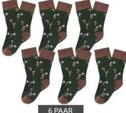 Strümpfe & Socken|Kinder-Unterwäsche*Moustard 6 Paar Kinder Baumwoll-Socken mit Straußen Allover-Print gemusterte Stopper-Socken Baby-Socken 20S-OSTR-012 Braun/Grün/Rosa