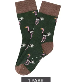 Strümpfe & Socken|Kinder-Unterwäsche*Moustard 1 Paar Kinder Baumwoll-Socken mit Straußen Allover-Print gemusterte Stopper-Socken Baby-Socken 20S-OSTR-1224 Hellbraun/Grün/Rosa