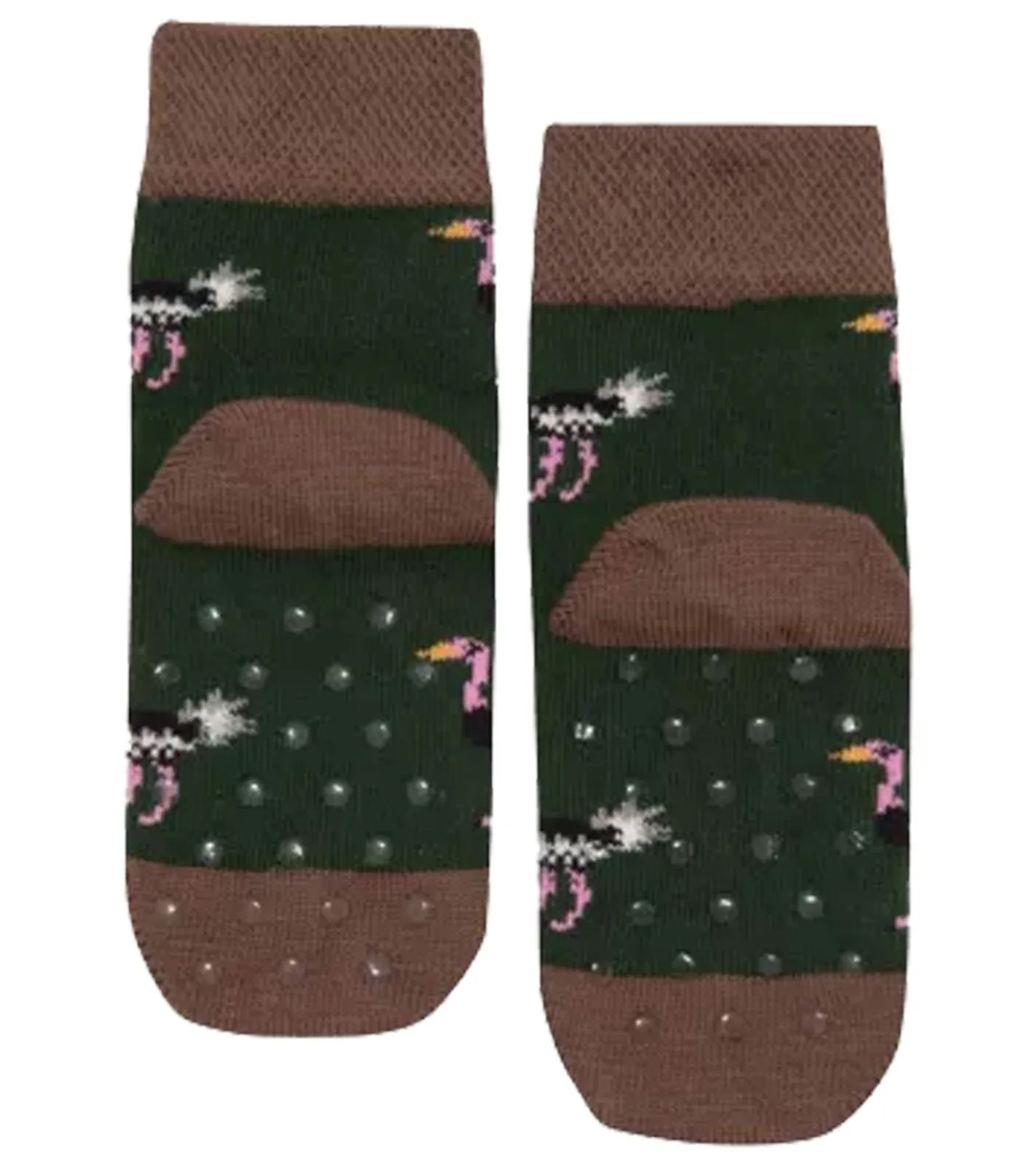 Strümpfe & Socken|Kinder-Unterwäsche*Moustard 1 Paar Kinder Baumwoll-Socken mit Straußen Allover-Print gemusterte Stopper-Socken Baby-Socken 20S-OSTR-1224 Hellbraun/Grün/Rosa