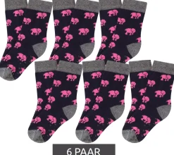 Strümpfe & Socken|Kinder-Unterwäsche*Moustard 6 Paar Kinder-Socken aus Baumwolle Stopper-Socken mit Elefanten-Print Kleinkinder-Socken 20S-ELEP Schwarz/Rosa/Grau