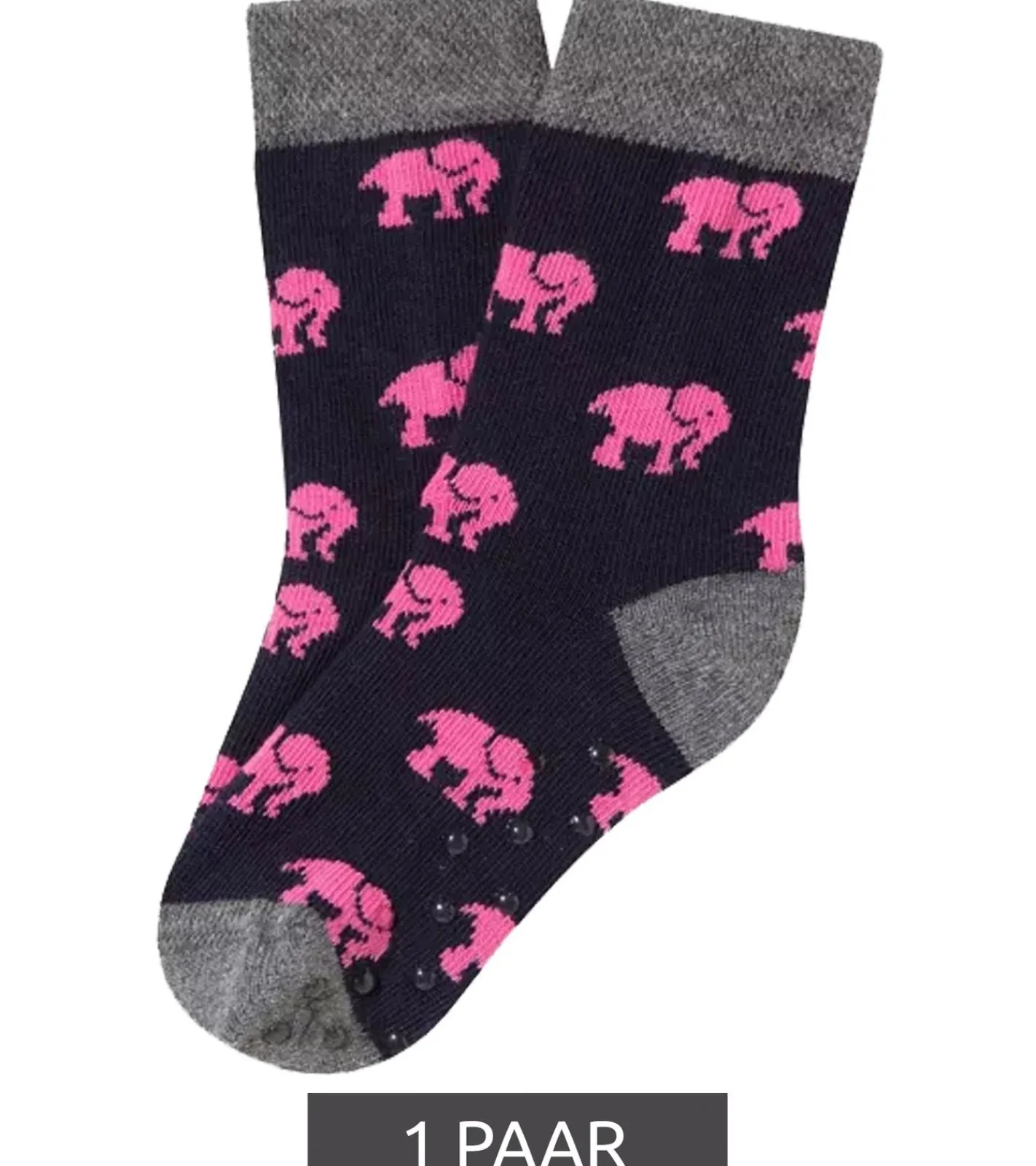 Strümpfe & Socken|Kinder-Unterwäsche*Moustard 1 Paar Kinder-Socken aus Baumwolle Stopper-Socken mit Elefanten-Print Kleinkinder-Socken 20S-ELEP Schwarz/Rosa/Grau