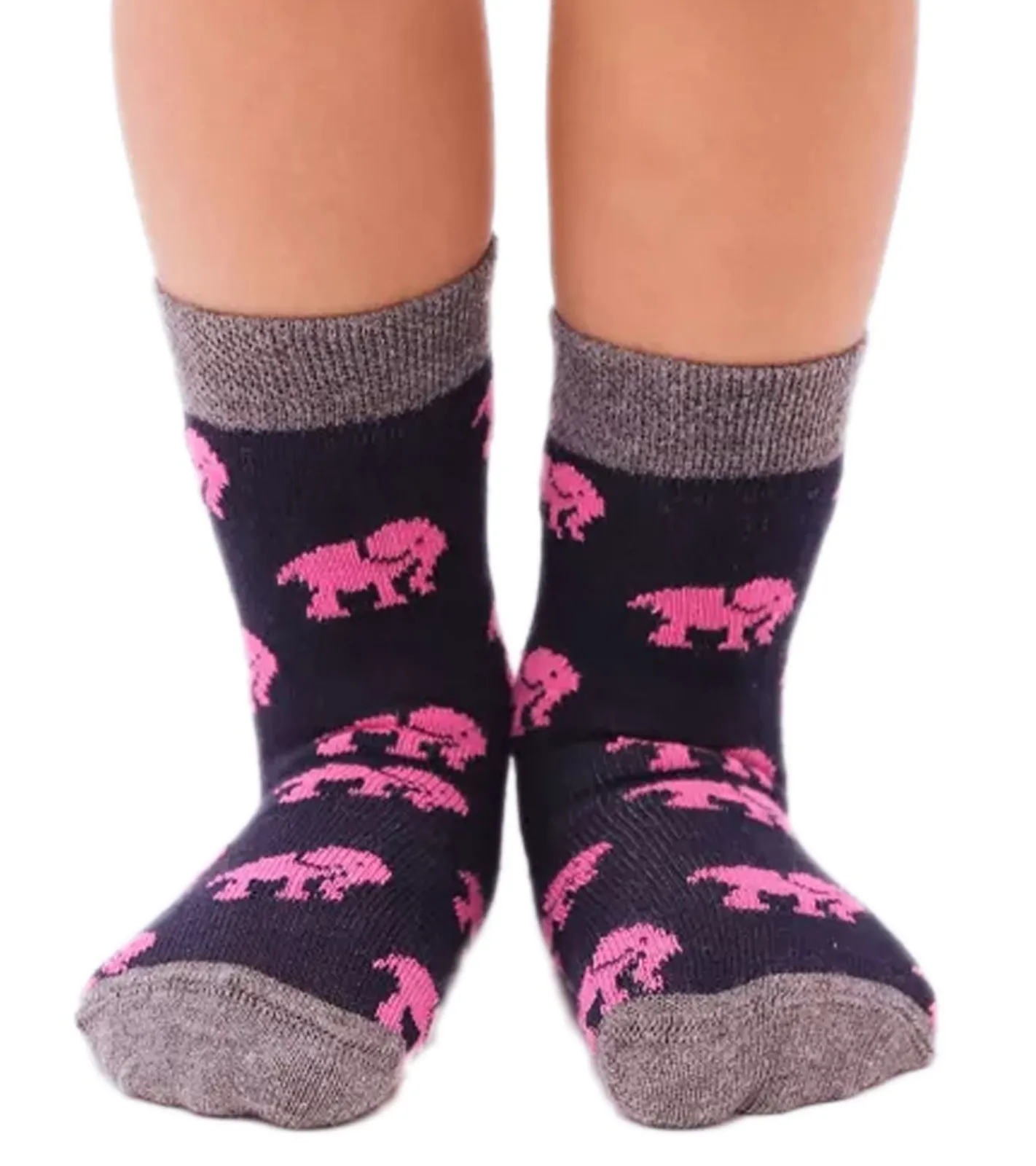 Strümpfe & Socken|Kinder-Unterwäsche*Moustard 1 Paar Kinder-Socken aus Baumwolle Stopper-Socken mit Elefanten-Print Kleinkinder-Socken 20S-ELEP Schwarz/Rosa/Grau