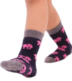 Strümpfe & Socken|Kinder-Unterwäsche*Moustard 1 Paar Kinder-Socken aus Baumwolle Stopper-Socken mit Elefanten-Print Kleinkinder-Socken 20S-ELEP Schwarz/Rosa/Grau