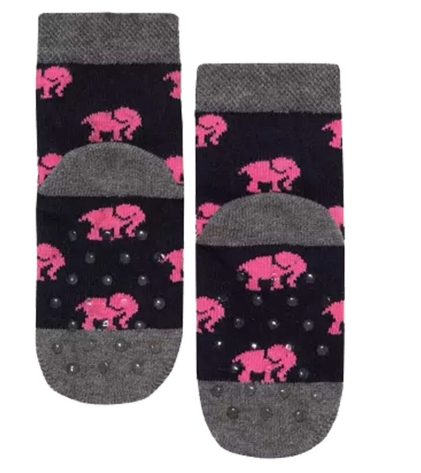 Strümpfe & Socken|Kinder-Unterwäsche*Moustard 1 Paar Kinder-Socken aus Baumwolle Stopper-Socken mit Elefanten-Print Kleinkinder-Socken 20S-ELEP Schwarz/Rosa/Grau