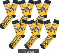Strümpfe & Socken|Socken & Unterwäsche*Moustard 6 Paar Leopard Baumwoll-Socken Leoparden Design und Musterung gemusterte lange Strümpfe 20S-JACK 22S-LEO Blau/Gelb/Rosa