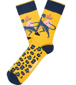 Strümpfe & Socken|Socken & Unterwäsche*Moustard 6 Paar Leopard Baumwoll-Socken Leoparden Design und Musterung gemusterte lange Strümpfe 20S-JACK 22S-LEO Blau/Gelb/Rosa