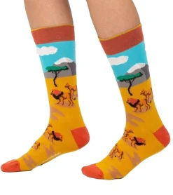 Strümpfe & Socken|Socken & Unterwäsche*Moustard 1 Paar Lion Baumwoll-Socken mit Löwen in der Steppe gemusterte lange Strümpfe 19S-LION Gelb/Blau/Orange