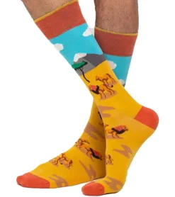 Strümpfe & Socken|Socken & Unterwäsche*Moustard 1 Paar Lion Baumwoll-Socken mit Löwen in der Steppe gemusterte lange Strümpfe 19S-LION Gelb/Blau/Orange