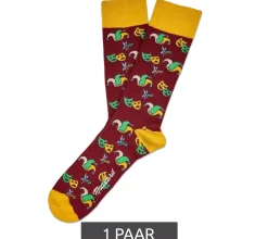 Strümpfe & Socken|Unterwäsche & Socken*Moustard 1 Paar Mardi Grass Herren Baumwoll-Socken mit Harlekin und Narrenkappen Allover-Print gemusterte lange Strümpfe 17S-MGRASS-M Gelb/Dunkelrot/Gelb