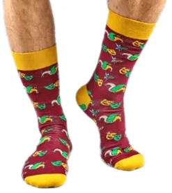 Strümpfe & Socken|Unterwäsche & Socken*Moustard 1 Paar Mardi Grass Herren Baumwoll-Socken mit Harlekin und Narrenkappen Allover-Print gemusterte lange Strümpfe 17S-MGRASS-M Gelb/Dunkelrot/Gelb