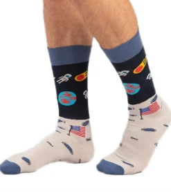 Strümpfe & Socken|Unterwäsche & Socken*Moustard 6 Paar Moon Landing Astronaut Herren Baumwoll-Socken mit Weltraum Print gemusterte lange Strümpfe 17S-MOON Hellblau/Grau