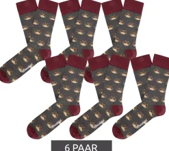 Strümpfe & Socken|Kinder-Unterwäsche*Moustard 6 Paar Owl Baumwoll-Socken mit Eulen-Allover-Print gemusterte lange Strümpfe 20S-OWL Grau/Rot/Beige