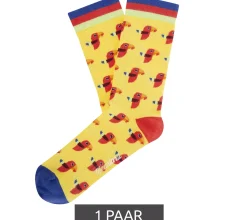 Strümpfe & Socken|Socken & Unterwäsche*Moustard 1 Paar Parrot Baumwoll-Socken mit Papageien-Print gemusterte lange Strümpfe 17S-PARR Gelb/Rot/Blau