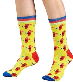Strümpfe & Socken|Socken & Unterwäsche*Moustard 6 Paar Parrot Baumwoll-Socken mit Papageien-Print gemusterte lange Strümpfe 17S-PARR Gelb/Rot/Blau