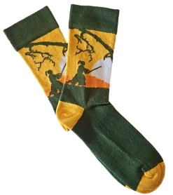 Strümpfe & Socken|Socken & Unterwäsche*Moustard 6 Paar Samurai Baumwoll-Socken mit Silhouette eines Samurai Kämpfers gemusterte lange Strümpfe 22S-SAMU Gelb/Orange/Weiß