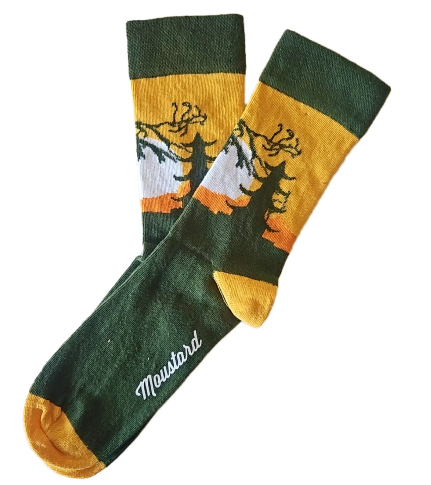 Strümpfe & Socken|Socken & Unterwäsche*Moustard 6 Paar Samurai Baumwoll-Socken mit Silhouette eines Samurai Kämpfers gemusterte lange Strümpfe 22S-SAMU Gelb/Orange/Weiß