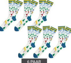 Strümpfe & Socken|Unterwäsche & Socken*Moustard 6 Paar Ski Herren Baumwoll-Socken mit Skipisten-Print gemusterte lange Strümpfe 17S-SKI_02 Weiß/Dunkelblau/Rot/Grün