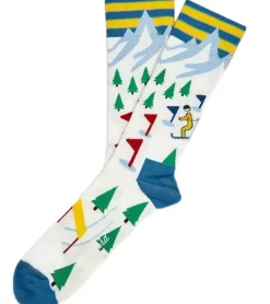 Strümpfe & Socken|Unterwäsche & Socken*Moustard 6 Paar Ski Herren Baumwoll-Socken mit Skipisten-Print gemusterte lange Strümpfe 17S-SKI_02 Weiß/Dunkelblau/Rot/Grün