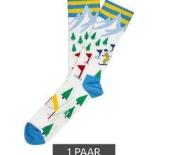 Strümpfe & Socken|Unterwäsche & Socken*Moustard 1 Paar Ski Herren Baumwoll-Socken mit Skipisten-Print gemusterte lange Strümpfe 17S-SKI Weiß/Hellblau/Rot/Grün