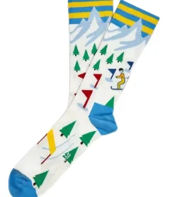 Strümpfe & Socken|Unterwäsche & Socken*Moustard 1 Paar Ski Herren Baumwoll-Socken mit Skipisten-Print gemusterte lange Strümpfe 17S-SKI Weiß/Hellblau/Rot/Grün
