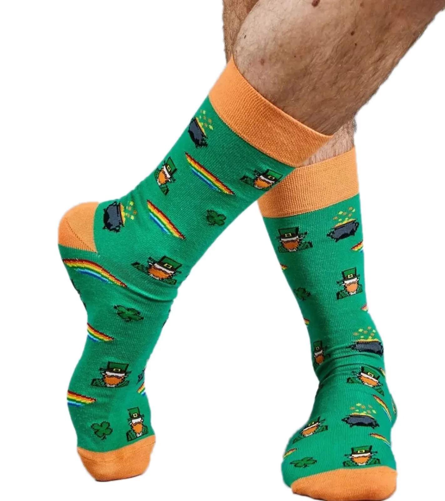 Strümpfe & Socken|Unterwäsche & Socken*Moustard 6 Paar St. Patrick's Herren Baumwoll-Socken mit Regenbogen und Gold-Topf Allover-Print gemusterte lange Strümpfe 17S-SPATR Grün/Orange/Weiß