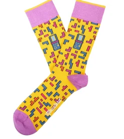 Strümpfe & Socken|Socken & Unterwäsche*Moustard 1 Paar Tetris Baumwoll-Socken mit Allover-Print im Retro-Gameplay Design gemusterte lange Strümpfe 22S-TETRIS Gelb/Blau/Rosa/Lila