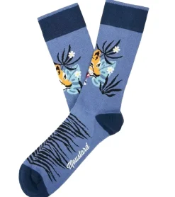 Strümpfe & Socken|Unterwäsche & Socken*Moustard 6 Paar Tiger Herren Baumwoll-Socken mit Tiger Allover-Print gemusterte lange Strümpfe 22S-TIGER Blau/Schwarz/Orange