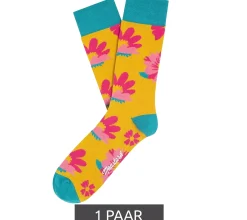 Strümpfe & Socken|Socken & Unterwäsche*Moustard 1 Paar Witty lily yellow flower Baumwoll-Socken mit Blumen-Print gemusterte lange Strümpfe 19S-YFLOW Türkis/Orange/Rosa