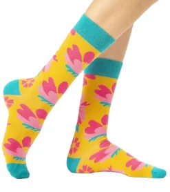 Strümpfe & Socken|Socken & Unterwäsche*Moustard 6 Paar Witty lily yellow flower Baumwoll-Socken mit Blumen-Print gemusterte lange Strümpfe 19S-YFLOW Türkis/Orange/Rosa
