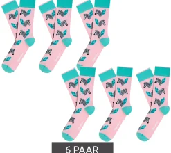 Strümpfe & Socken|Socken & Unterwäsche*Moustard 6 Paar Zebra Baumwoll-Socken mit Zebras gemusterte lange Strümpfe 19S-ZEB Rosa/Grau/Grün