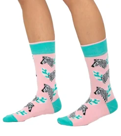 Strümpfe & Socken|Socken & Unterwäsche*Moustard 6 Paar Zebra Baumwoll-Socken mit Zebras gemusterte lange Strümpfe 19S-ZEB Rosa/Grau/Grün