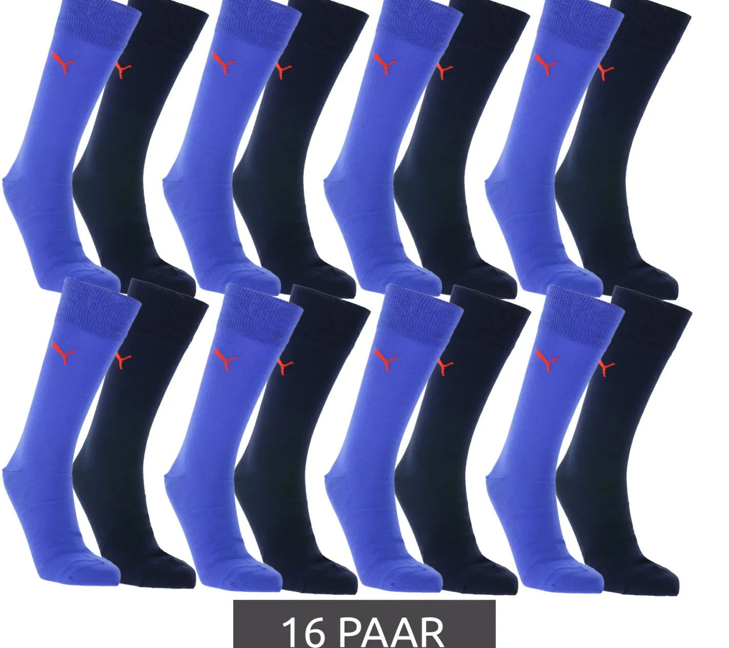 Strümpfe & Socken|Socken & Unterwäsche*PUMA 16 Paar Baumwoll-Socken lange Strümpfe Sport-Socken Sparpack 272001001 970 Dunkelblau/Hellblau