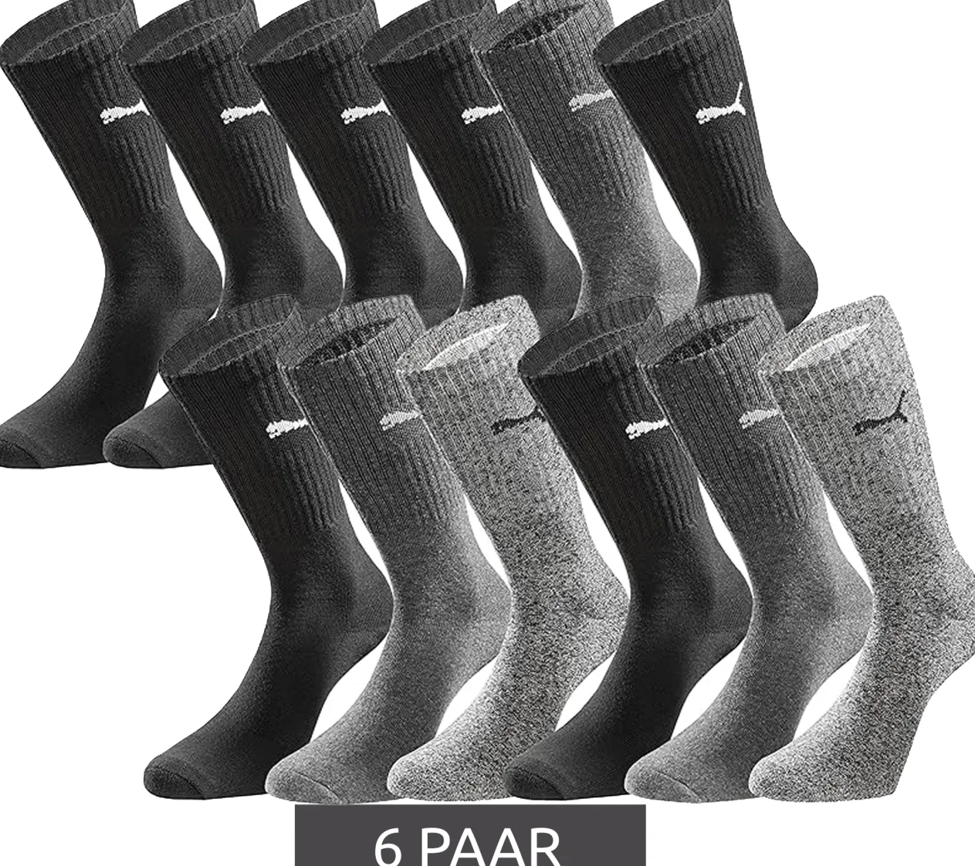 Strümpfe & Socken|Socken & Unterwäsche*PUMA 6 Paar Sport-Strümpfe mit gepolsterten Fußbereich Tennissocken atmungsaktive Socken extra weicher Bund 701224759 Schwarz/Anthrazit/Grau