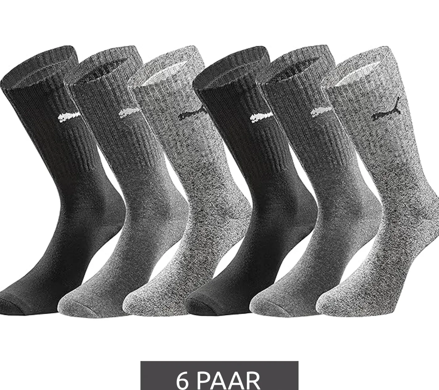 Strümpfe & Socken|Socken & Unterwäsche*PUMA 6 Paar Sport-Strümpfe mit gepolsterten Fußbereich Tennissocken atmungsaktive Socken extra weicher Bund 701224759 Schwarz/Anthrazit/Grau