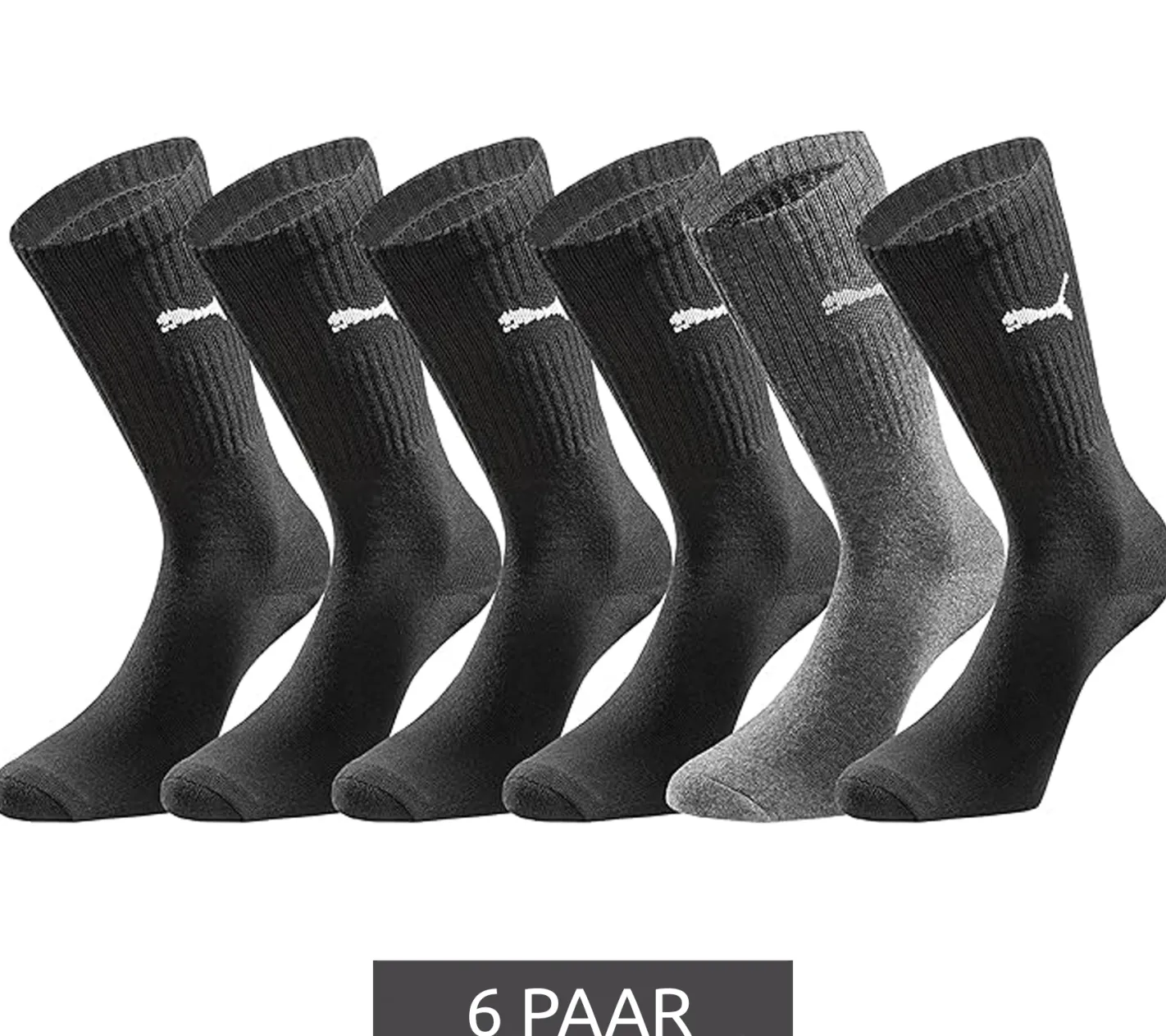 Strümpfe & Socken|Socken & Unterwäsche*PUMA 6 Paar Sport-Strümpfe mit gepolsterten Fußbereich Tennissocken atmungsaktive Socken extra weicher Bund 701224759 Schwarz/Anthrazit/Grau