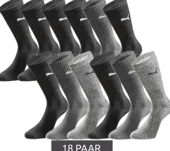 Strümpfe & Socken|Socken & Unterwäsche*PUMA 18 Paar Sport-Strümpfe mit gepolsterten Fußbereich Tennissocken atmungsaktive Socken extra weicher Bund 701224759 in Schwarz/Anthrazit/Grau meliert oder Schwarz/Anthrazit