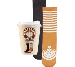 Strümpfe & Socken|Socken & Unterwäsche*TASTIQ 6 Paar Baumwoll-Socken mit Latte Macchiato-Print lange Strümpfe in stylischer Kaffeebecher-Geschenkbox TAS/1/CSX2/LAT Braun/Schwarz