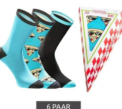 Strümpfe & Socken|Socken & Unterwäsche*TASTIQ 6 Paar Baumwoll-Socken mit Pizza-Print lange Strümpfe in stylischer Pizza-Geschenkbox fresh Socks Tas/1/CSX3/PIZ Blau/Schwarz/ Gelb