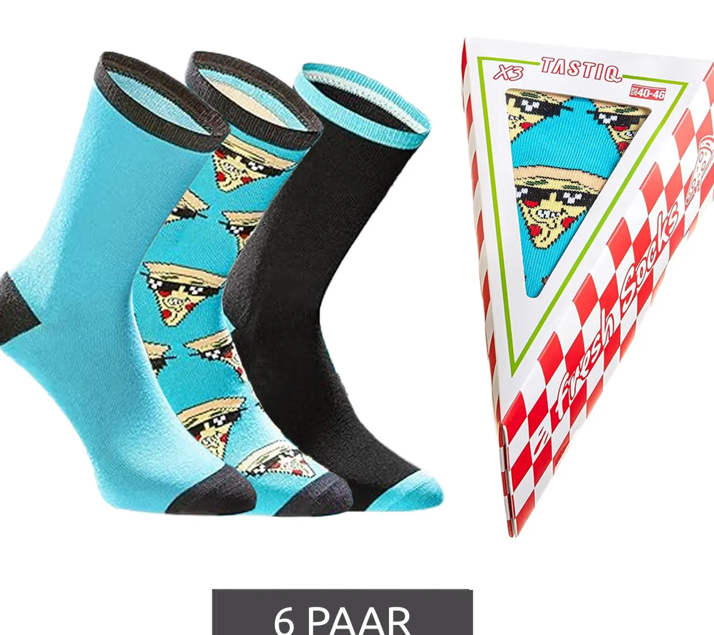 Strümpfe & Socken|Socken & Unterwäsche*TASTIQ 6 Paar Baumwoll-Socken mit Pizza-Print lange Strümpfe in stylischer Pizza-Geschenkbox fresh Socks Tas/1/CSX3/PIZ Blau/Schwarz/ Gelb