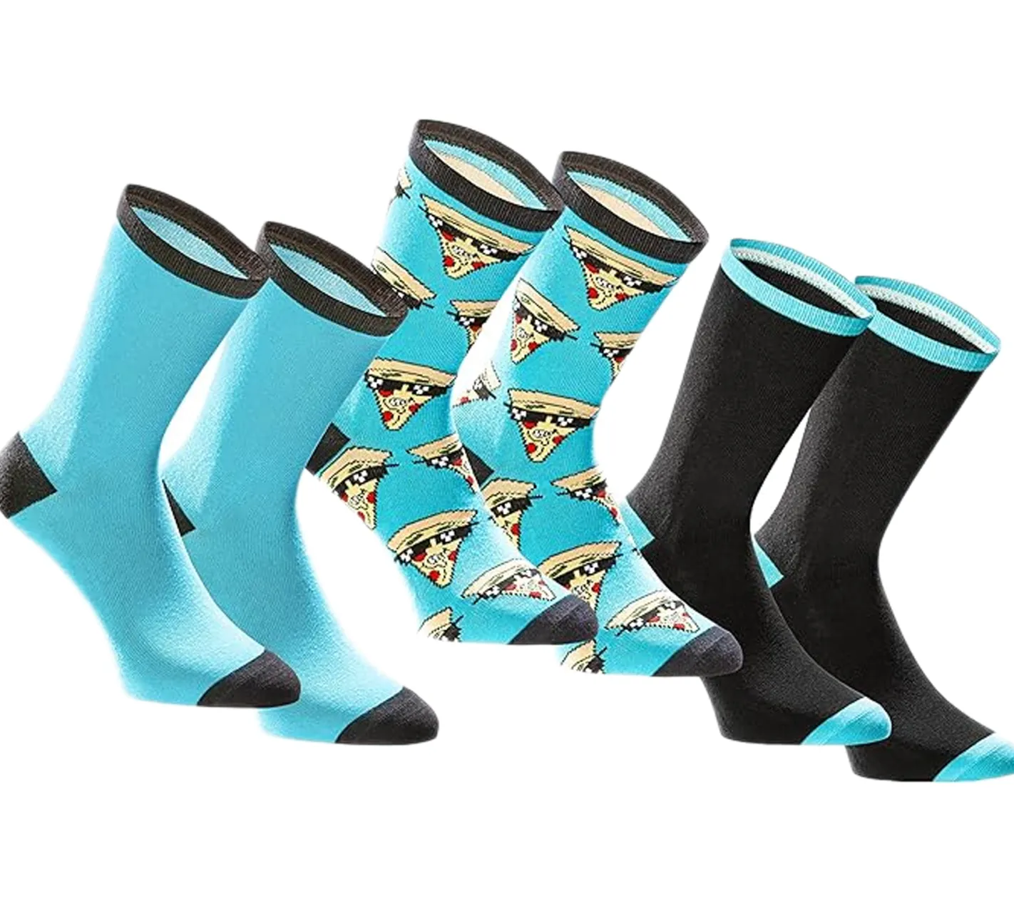 Strümpfe & Socken|Socken & Unterwäsche*TASTIQ 6 Paar Baumwoll-Socken mit Pizza-Print lange Strümpfe in stylischer Pizza-Geschenkbox fresh Socks Tas/1/CSX3/PIZ Blau/Schwarz/ Gelb