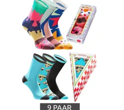 Strümpfe & Socken|Socken & Unterwäsche*TASTIQ 9 Paar Baumwoll-Socken mit Print lange Strümpfe in stylischer Geschenkbox Tas/1/CSX3 mit oder Donut Print Pizza