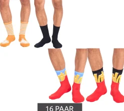 Strümpfe & Socken|Socken & Unterwäsche*TASTIQ 16 Paar Baumwoll-Socken mit Print lange Strümpfe in Geschenkbox TAS/1/CSX2 mit Pommesdruck oder mit Latte Macchiato Print