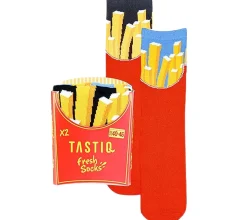 Strümpfe & Socken|Socken & Unterwäsche*TASTIQ 2 Paar Baumwoll-Socken mit Print lange Strümpfe in Geschenkbox TAS/1/CSX2 mit Pommesdruck oder mit Latte Macchiato Print