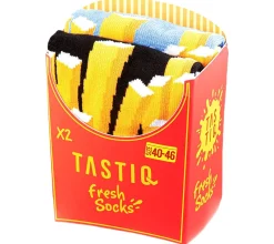 Strümpfe & Socken|Socken & Unterwäsche*TASTIQ 2 Paar Baumwoll-Socken mit Print lange Strümpfe in Geschenkbox TAS/1/CSX2 mit Pommesdruck oder mit Latte Macchiato Print