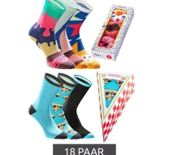 Strümpfe & Socken|Socken & Unterwäsche*TASTIQ 18 Paar Baumwoll-Socken mit Print lange Strümpfe in stylischer Geschenkbox Tas/1/CSX3 mit oder Donut Print Pizza