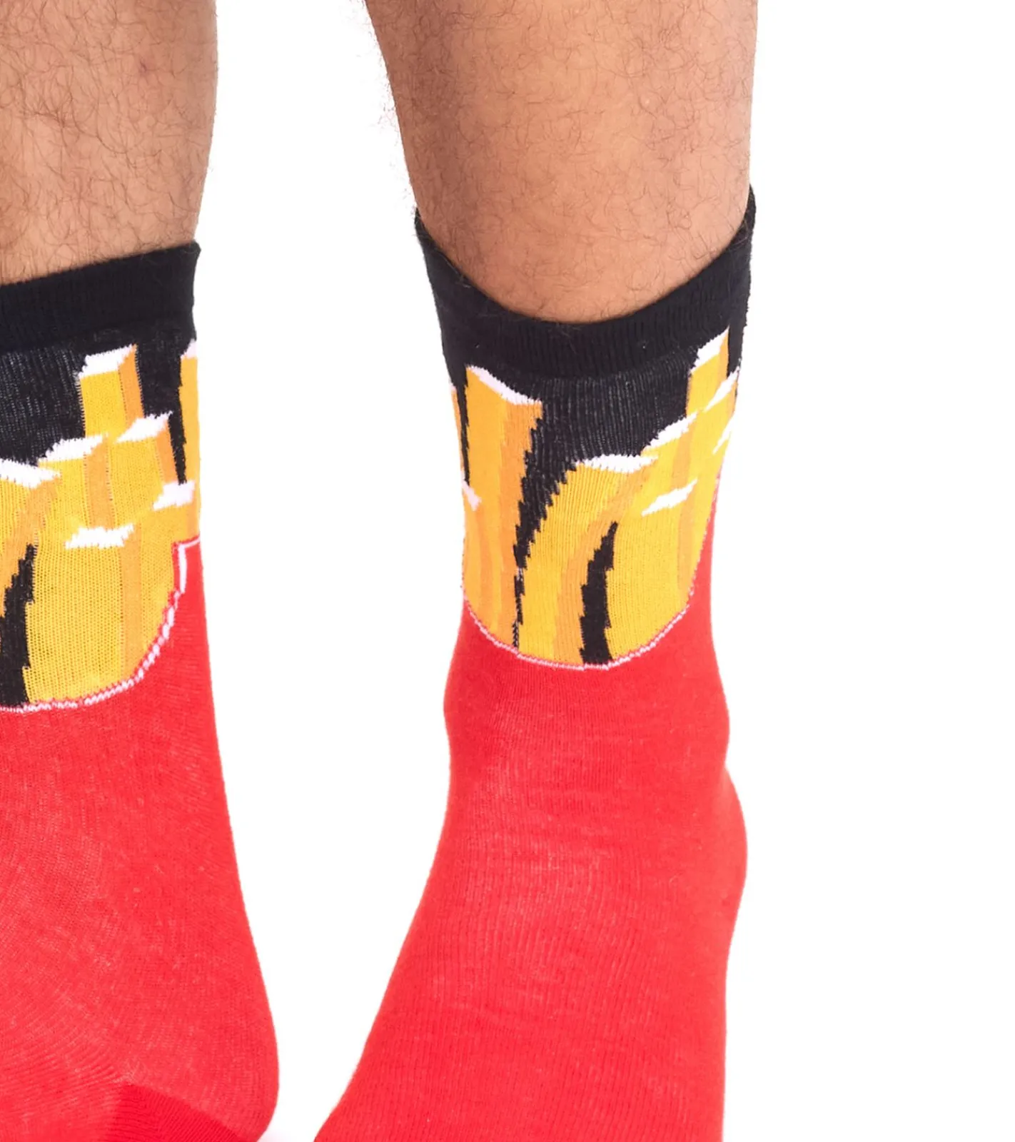 Strümpfe & Socken|Socken & Unterwäsche*TASTIQ 4 Paar Baumwoll-Socken mit Pommes-Print lange Strümpfe in stylischer Pommestüten-Geschenkbox TAS/1/CSX2/FRI Rot/Gelb/Schwarz/Hellblau