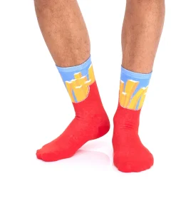 Strümpfe & Socken|Socken & Unterwäsche*TASTIQ 4 Paar Baumwoll-Socken mit Pommes-Print lange Strümpfe in stylischer Pommestüten-Geschenkbox TAS/1/CSX2/FRI Rot/Gelb/Schwarz/Hellblau