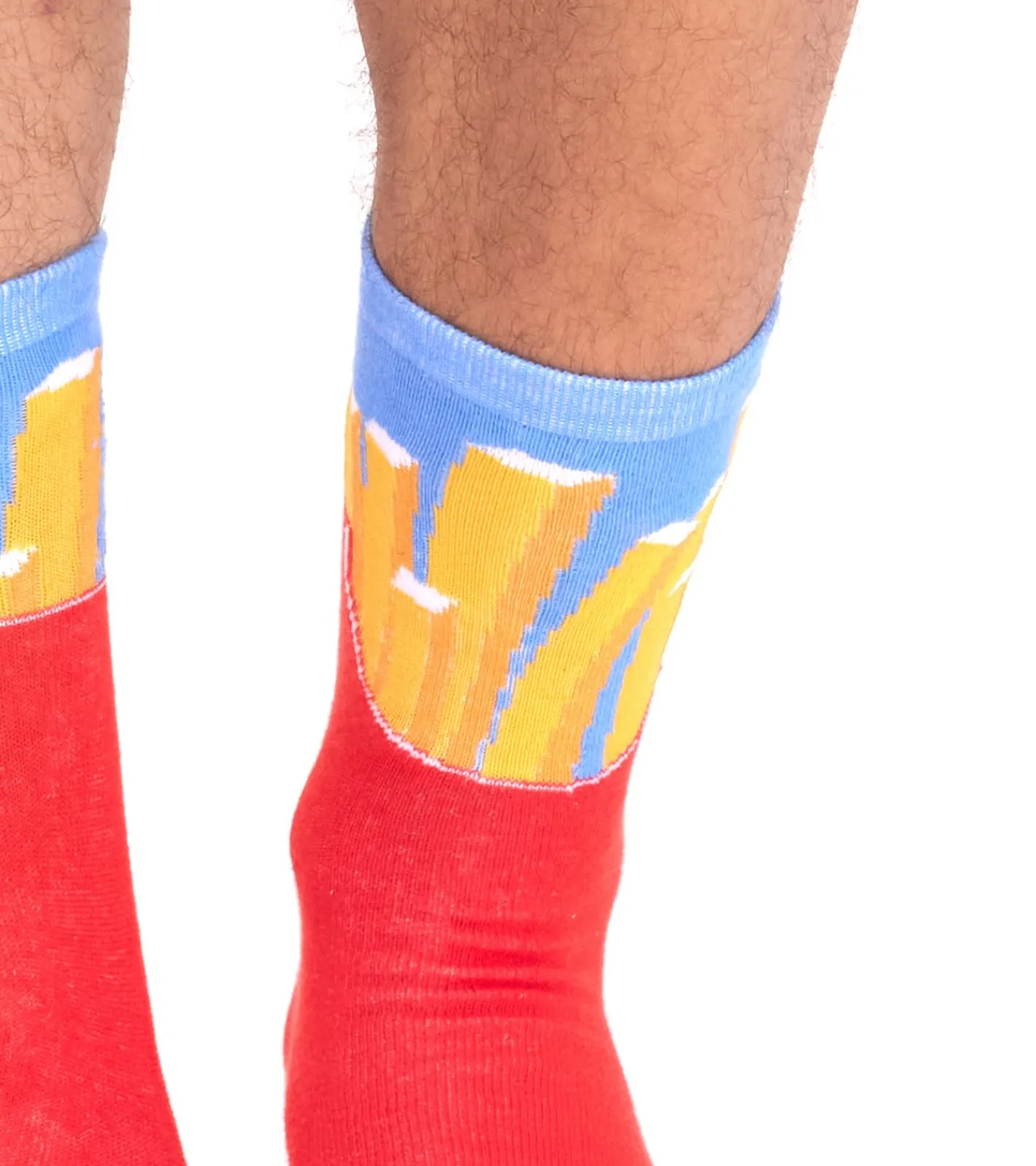 Strümpfe & Socken|Socken & Unterwäsche*TASTIQ 4 Paar Baumwoll-Socken mit Pommes-Print lange Strümpfe in stylischer Pommestüten-Geschenkbox TAS/1/CSX2/FRI Rot/Gelb/Schwarz/Hellblau