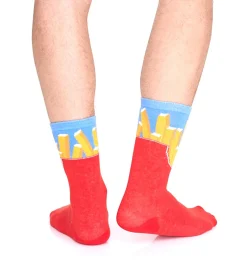 Strümpfe & Socken|Socken & Unterwäsche*TASTIQ 4 Paar Baumwoll-Socken mit Pommes-Print lange Strümpfe in stylischer Pommestüten-Geschenkbox TAS/1/CSX2/FRI Rot/Gelb/Schwarz/Hellblau